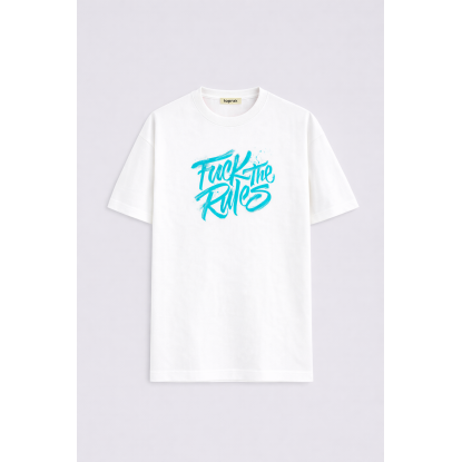 FUCK THE RULES BEYAZ ERKEK OVERSIZE T-SHIRT