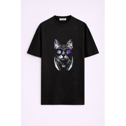 GRİ KEDİ SİYAH ERKEK OVERSIZE T-SHIRT