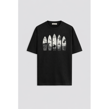 SÖRF SİYAH ERKEK T-SHIRT - 6'LI SERİ