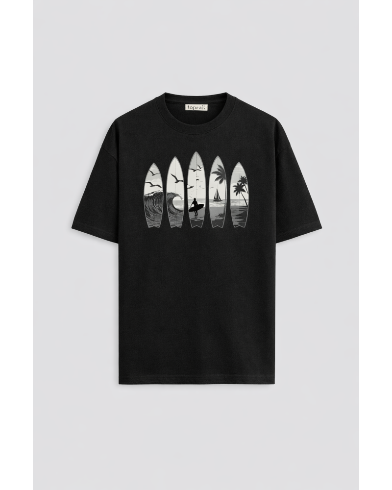 SÖRF SİYAH ERKEK T-SHIRT - 6'LI SERİ